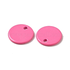 スプレー塗装された201ステンレススチールチャーム  フラットラウンドのチャーム  ショッキングピンク  8.5x1mm  穴：1mm&nbsp;STAS-G304-21D