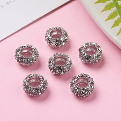合金ラインストーンのヨーロッパのビーズ  大穴ビーズ  ロンデル  白金金属色  クリスタル  11x6mm  穴：5mm&nbsp;X-CPDL-H998-18