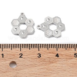 ロジウムメッキ 925 スターリングシルバー ペンダント  六角フラワーチャーム  テクスチャ  プラチナメッキ  16x13x1.2mm  穴：1.2mm&nbsp;STER-C003-14P