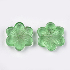 スプレープリントガラスビーズ  花  グリーン  15x13.5x3.5mm  穴：1mm&nbsp;GGLA-S046-01D