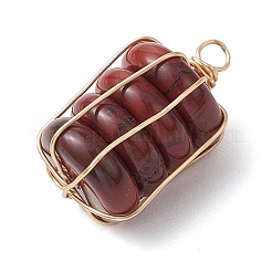 Natural Red Rainbow Jasper/Natural Tiger Eye/Natural Unakite/Natural Blue Spot Jasper/Opalite Copper Wire Wrapped Column Pendants&nbsp;PALLOY-JF02974