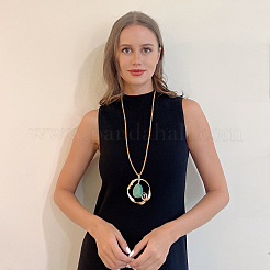 Alloy Ring & Resin Oval Pendant Imitation Leather Cord Long Necklaces for Women&nbsp;FS-WGD029B-01