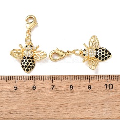 Bees Brass Micro Pave Cubic Zirconia and Enamel Pendant Decorations&nbsp;KK-T083-01I-G