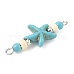10Pcs 2 Colors Dyed Synthetic Turquoise Starfish Rondelle Round Beaded Connector Charms&nbsp;PALLOY-JF04015
