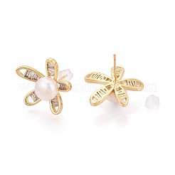 Flower Brass Micro Pave Cubic Zirconia Stud Earrings&nbsp;PEAR-N017-07H