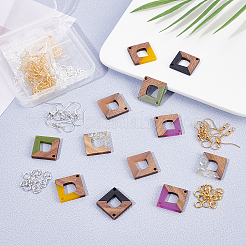 DIY 6 Pairs Rhombus Resin & Walnut Wood Earring Makings&nbsp;DIY-FH0001-94