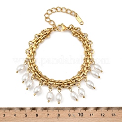 304ステンレススチールチャームブレスレット  女性用リンクチェーンブレスレット  ガラス模造パール入り  ゴールドカラー  7-1/8インチ（18cm）&nbsp;BJEW-C129-02G