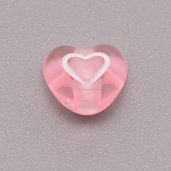 透明なアクリルビーズ  エナメル  ハート  ピンク  6.5x6.5x4.5mm  穴：1mm  100個/袋&nbsp;TACR-TAC0001-05A