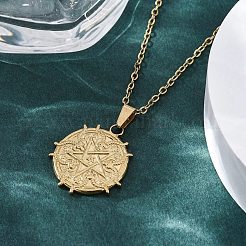 悪魔のヤギの五芒星 304 ステンレス ペンダント ネックレス  イオンプレーティング（ip）  18KGP本金メッキ  17.95インチ（45.6cm）&nbsp;NJEW-M096-39G