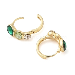 女性のための真鍮の楕円形のフープピアス  ラインストーン付き  18KGP本金メッキ  18x16.5mm&nbsp;EJEW-F346-04G
