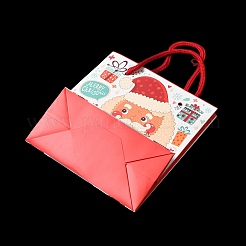 ナイロンコードハンドル付きクリスマスサンタクロースプリント紙ギフトバッグ  レッド  長方形  14.9x13.9x0.5cm  展開：13.9x7.1x14.9cm&nbsp;CARB-K003-01A-01