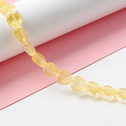 透明なガラスビーズ連  ハート  きいろ  9.5~10x10x3.5~4.5mm  穴：0.8~1mm  約35個/連  13.15~13.31インチ（33.4~33.8cm）&nbsp;GLAA-F112-03J