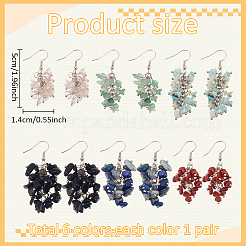 6 Pairs 6 Styles Natural Mixed Gemstone Chips Cluster Earrings&nbsp;EJEW-AN0004-78