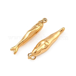 304ステンレスペンダント  魚のチャーム  イオンプレーティング（ip）  丸カン付き  18KGP本金メッキ  22x5x4mm  穴：3mm&nbsp;STAS-G364-11G-01