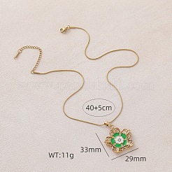 316サージカルステンレススチール製エナメルグリーンフラワーペンダントネックレス（女性用）  ゴールドカラー  15.75インチ（40cm）&nbsp;AT0349