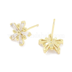 女性用真鍮マイクロパヴェクリアキュービックジルコニアスタッドピアス  花  18KGP本金メッキ  10x10mm&nbsp;EJEW-S217-E04