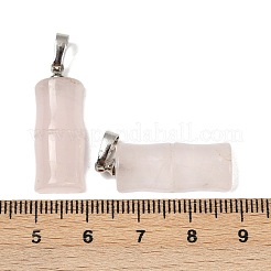 天然石ローズクォーツペンダント  真鍮の留め具が付いた竹の棒チャーム  プラチナ  26.5x10x6mm  穴：7x4mm&nbsp;G-F795-E01-P
