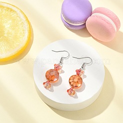 ガラスキャンディダングルイヤリング  316サージカルステンレスジュエリー  サンゴ  48.5~49x14mm&nbsp;EJEW-TA00246