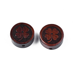 天然白檀マラビーズ  染色されていない  四つ葉のクローバーとフラットラウンド  ココナッツブラウン  16x7mm  穴：1.8mm&nbsp;WOOD-N013-052