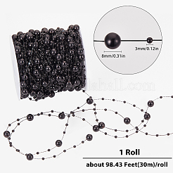 プラスチック製の丸型ビーズリンクチェーン1ロール  ブラック  3ミリ＆7.5mm  約98.43フィート（30m）/ロール&nbsp;DIY-SC0024-96A