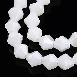 ジェイド風電気メッキガラスビーズ連売り  パール光沢メッキ  多面カット  双円錐形  雪  6x6mm  穴：1.2mm  約45~47個/連  9.65~9.84インチ（24.5~25cm）&nbsp;EGLA-A039-J6mm-A06