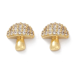 Mushroom Brass Micro Pave Clear Cubic Zirconia Stud Earrings&nbsp;EJEW-F895-17G