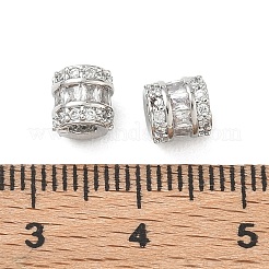 真鍮マイクロペーブクリアキュービックジルコニアビーズ  コラム  プラチナメッキ  6x6mm  穴：2mm&nbsp;KK-K351-79P