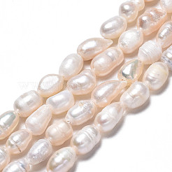 天然養殖淡水パールビーズ連売り  ライス  貝殻色  5~11.5x5~6mm  穴：0.7mm  約47~48個/連  13.58インチ〜13.78インチ（34.5cm〜35cm）&nbsp;X-PEAR-N012-05C