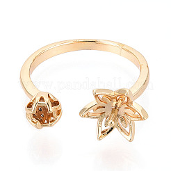Lotus Flower Brass Micro Pave Clear Cubic Zirconia Cup Peg Ring Settings&nbsp;KK-T076-19G