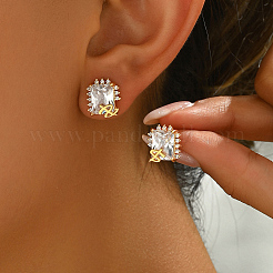 Brass Clear Cubic Zirconia Square Stud Earrings&nbsp;CO7467