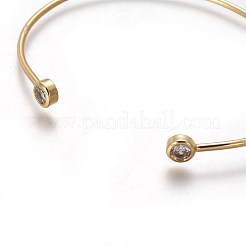 真鍮製カフバングル  トルク腕輪  キュービックジルコニア付き  18KGP本金メッキ  2-1/4インチx1-5/8インチ（5.7x4.2cm）&nbsp;BJEW-P245-04G