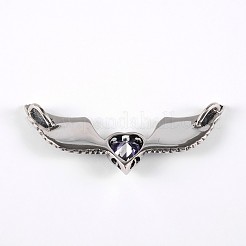 316サージカルステンレスラインストーンビッグペンダント  ハートの翼  アンティークシルバー  25x59x7mm  穴：6x3mm&nbsp;STAS-E070-27