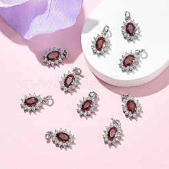 シェグレース 真鍮製マイクロパヴェ キュービックジルコニアペンダント  カドミウムフリー＆ニッケルフリー＆鉛フリー  花のチャーム  プラチナ  レッド  12x8x3mm  丸カン：4x1ミリ  内径：2mm&nbsp;XGRQ2O803-446F-P