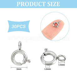 304ステンレススチールスプリングリング留め具30個  ステンレス鋼色  6x1.6mm  穴：1.6mm&nbsp;STAS-UN0052-57