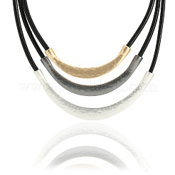 Alloy Curved Tube Black Cowhide Cord 3 Layer Necklaces for Women&nbsp;FS-WG33DA7-03