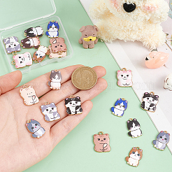 20個10スタイルプリントアロイペンダント  ゴールドカラー  カドミウムフリー＆ニッケルフリー＆鉛フリー  猫の形のチャーム  ミックスカラー  21~22x14.5~17x1.5~3mm  穴：1.4~2mm  2個/スタイル&nbsp;FIND-PH0021-07