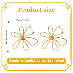 女性用フラワー合金フープピアス 4ペア 2色  プラチナ·ゴールデン  55~60x48~51x11.5mm  2pairs / color&nbsp;EJEW-GO0001-05