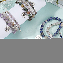 DIY Natural Gemstone Beads & Alloy Tree of Life Charms Bracelets Making Kits&nbsp;DIY-SC0030-81