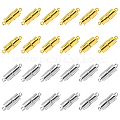 20 セット 2 色合金マグネットクラスプ  ジュエリー作りのための  コラム  プラチナ·ゴールデン  20x6mm  穴：1.8mm  10セット/カラー&nbsp;PALLOY-CJ0002-42