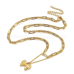 304 Stainless Steel Bowknot Pendant Necklaces&nbsp;LS-NJEW-L182-001G-04