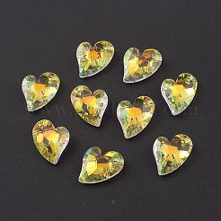 電気メッキガラスチャーム  バックメッキ  多面カット  ハートチャーム  透明  17x12.5x6~6.5mm  穴：1.4~1.5mm&nbsp;GLAA-A008-07C