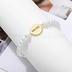 Mother's Day Flat Round with Word Mama Brass Link Bracelets&nbsp;FS-WG7D6C4-01