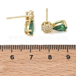 真鍮製 マイクロパヴェ キュービックジルコニア スタッドピアス 女性用  ティアドロップ  ラックめっき  長持ちメッキ  鉛フリー＆カドミウムフリー  18KGP本金メッキ  14.5x6.5mm&nbsp;EJEW-A167-05G