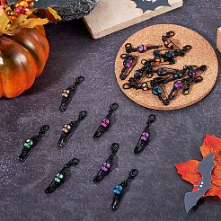 ハロウィン スカル アクリル&鉄製安全ピン ペンダントデコレーション 20個  カニカン付き  ブラック  43.5mm&nbsp;HJEW-TA00387