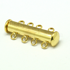 4連8穴付きチューブ真鍮製マグネチックスライドロッククラスプ  ニッケルフリー  ゴールドカラー  25x10x6mm  穴：2mm&nbsp;KK-D474-G-NF
