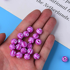 不透明な縞模様のアクリルビーズ  ラウンド  ミディアム蘭  10mm  穴：2mm  約940個/500g&nbsp;MACR-S373-27D-02