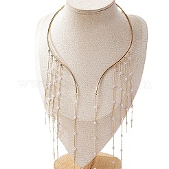 Alloy & Plastic Imitation Pearl Round Beaded Long Tassel Cuff Choker Necklaces for Women&nbsp;FS-WGD3D1C-01