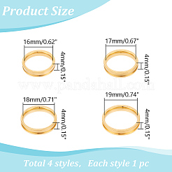 4Pcs 4 Styles Stainless Steel Grooved Finger Ring Settings&nbsp;STAS-LP0001-43G-01