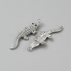 合金ラインストーンペンダント  ワニチャーム  プラチナ  43x12.5x5.5mm  穴：1.8mm&nbsp;FIND-WH20019-125P