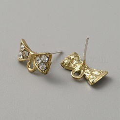 合金スタンドピアス  クリスタルラインストーンと水平ループ付き  蝶結び  ゴールドカラー  8x13mm  穴：1.6mm  ピン：0.8mm&nbsp;FIND-TAC0005-44G